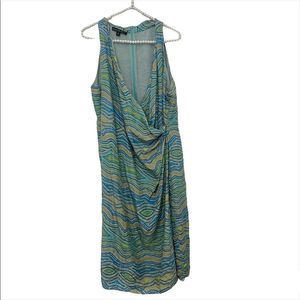 Lafayette 148 New York Sleeveless V-Neck Blue 100% Silk Dress Women’s Size 16